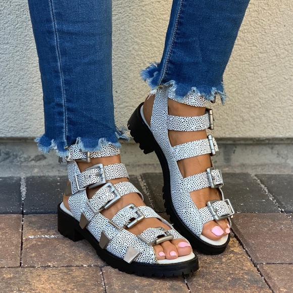 NIB Speckled Leather Lug Sole Flat Platform Sandal - Picture 6 of 8